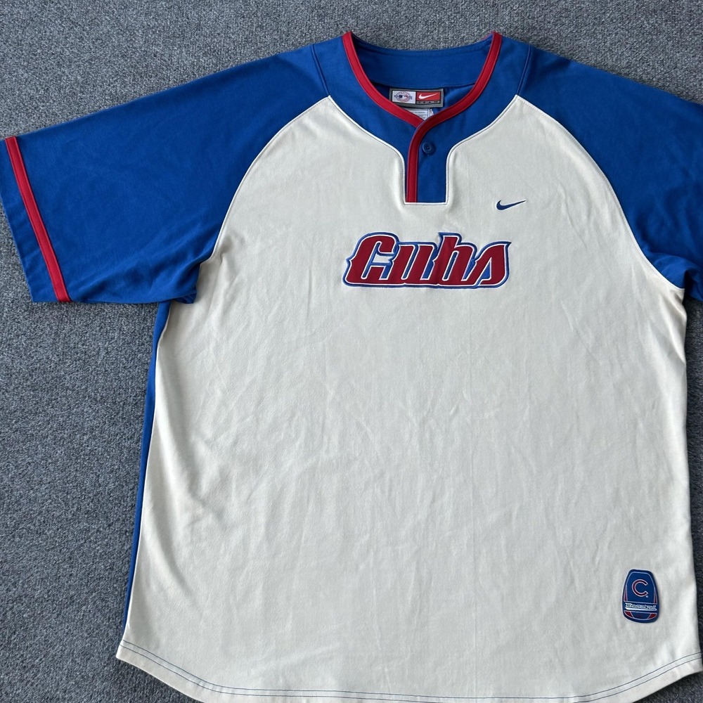 Vintage Chicago Cubs Shirt Mens XL Blue Cream MLB Baseball Nike Henley - Picture 2 of 11
